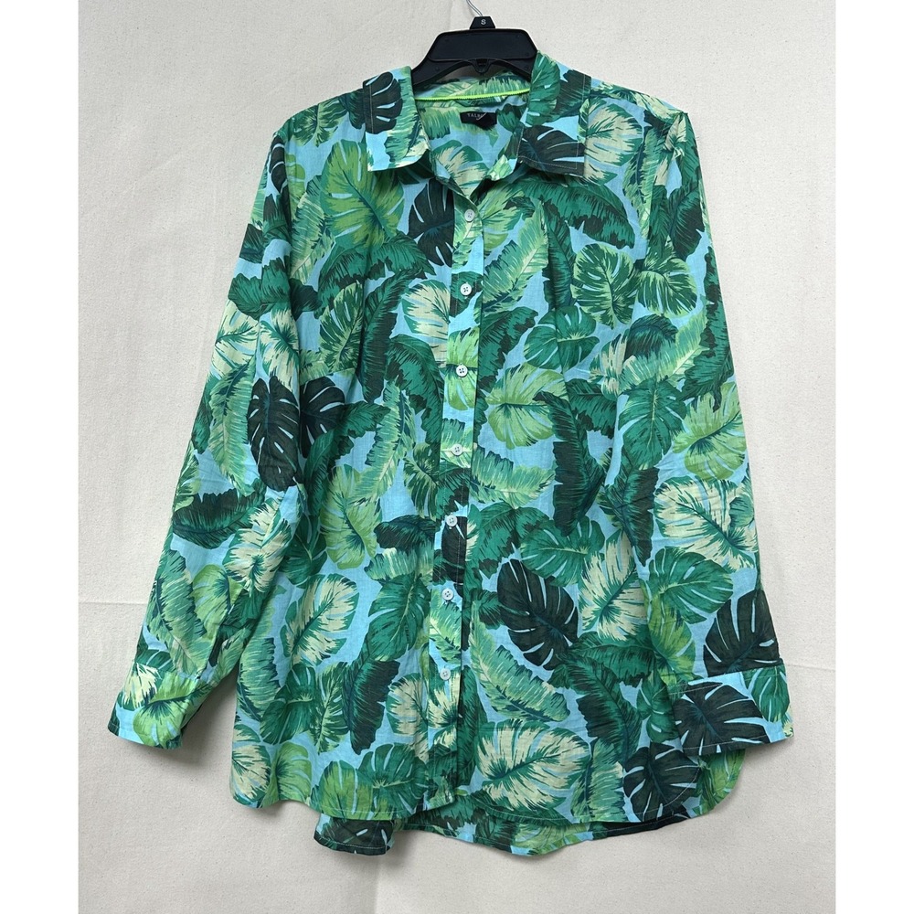 Talbots Plus Womens X Isle Fronds Modern Classic Shirt 100% Cotton Button Front
